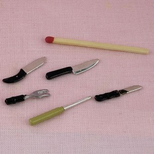 Dollhouse Knife Set Large 3 Pieces Metal Knives 1:12 Scale Miniature