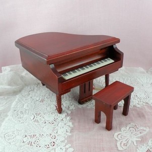 Klavier mittelbraun mit Deckel Puppenstube Miniatur 