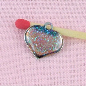 Breloque coeur, Pendentif cœur bombé translucide scintillant, breloque, 1,2 cm