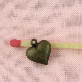 Breloque coeur, Pendentif cœur bombé, bijou poupée,1,4 cm