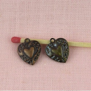 Pendant heart hollowed,bulged, engraved, doll jewel, 14 mm