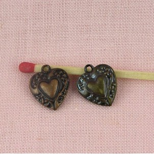 Pendant heart hollowed,bulged, engraved, doll jewel, 14 mm
