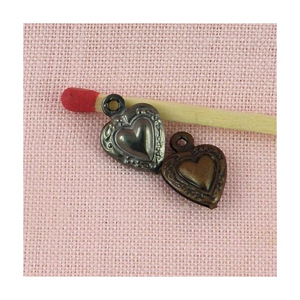 Pendentif cœur bombé, bijou poupée, 1,2cm