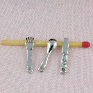 doll cutlery, Cake fork, spoon, knife tiny 21mm