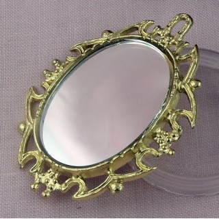 Minature oval brass metal mirror doll house 9cms.