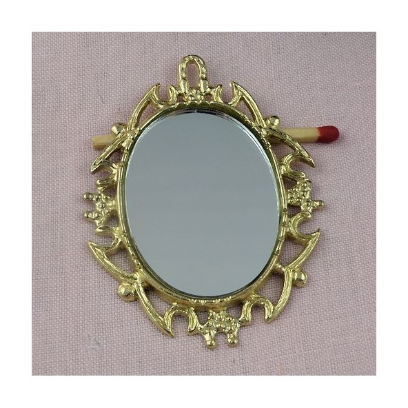 Minature oval brass metal mirror doll house 9cms.