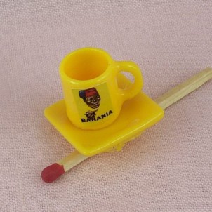 Miniature Banania mug and plate dollhouse 
