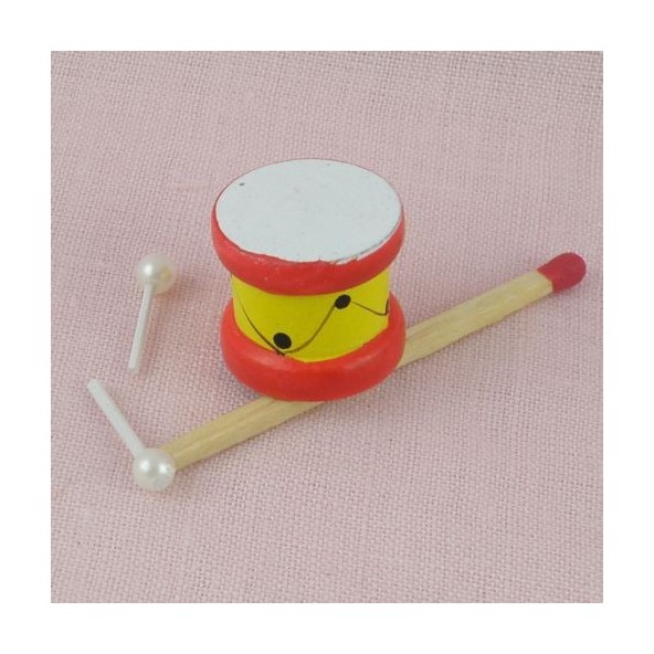 Miniature drum and sticks dollhouse toys