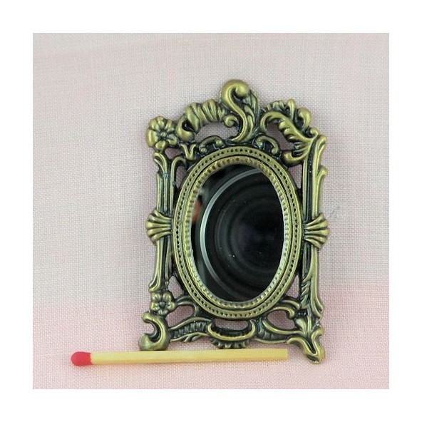 Miroir Rococo miniature poupée métal, miniature maison poupée .