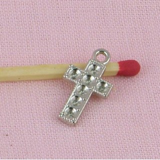Pendentif croix strass, chapelet, bijou poupée communiante, religieuse.