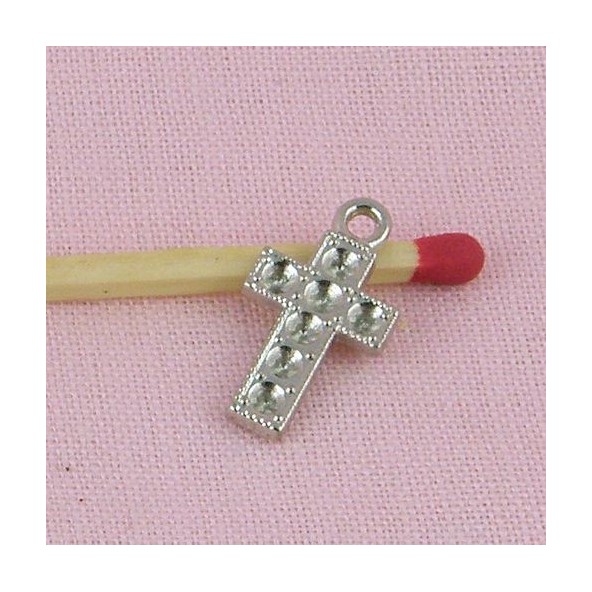 Pendentif croix strass, chapelet, bijou poupée communiante, religieuse.