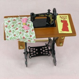Sewing machine doll miniature with fabric