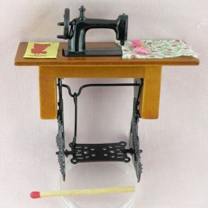 Sewing machine doll miniature with fabric