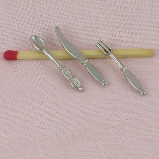 doll cutlery metal silverware Cake fork, spoon, knife tiny 25 mm