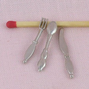 doll cutlery metal silverware Cake fork, spoon, knife tiny 25 mm