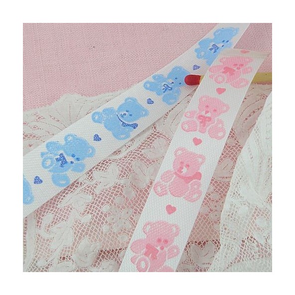 Unwired satin ribbon with bears 14 mm.
