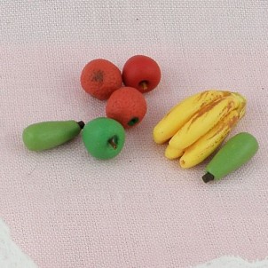 Pears, apples, bananas, fruits miniatures for doll, 1 cm.