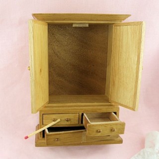 Armoire miniature meuble maison poupée bois peint ,4 tiroirs