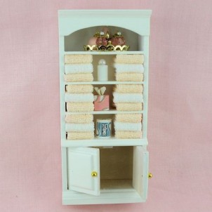 Etagère meuble maison poupée, lingère bois blanc, 16cm x 7cm