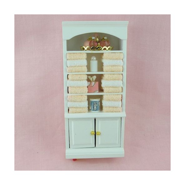 Etagère meuble maison poupée, lingère bois blanc, 16cm x 7cm