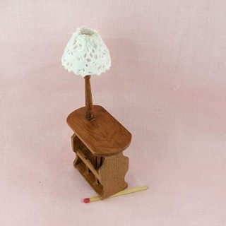 Lampe table rétro salon porte journaux bois décoration miniature maison poupée..
