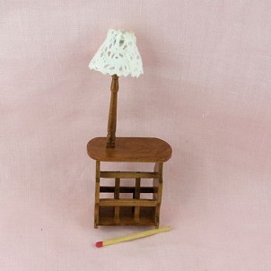 Lampe table rétro salon porte journaux bois décoration miniature maison poupée..