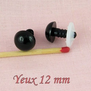solid black Plastic eyes, washable for bear or animal head, 12 mms