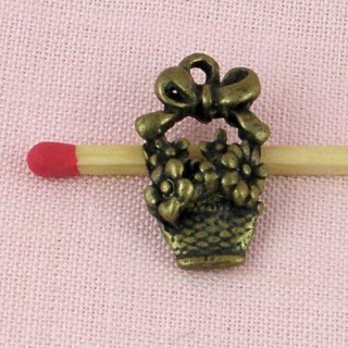Panier de fleurs miniature, pendentif, breloque, 1,8cm