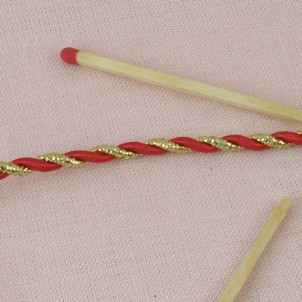 Fil, galon rond, cordelette, rouge et or, 2 mm.