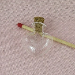 Bouteille miniature coeur en verre, fiole coeur, 25 mm.