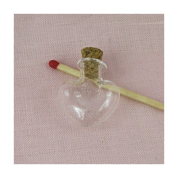 Bouteille miniature coeur en verre, fiole coeur, 25 mm.