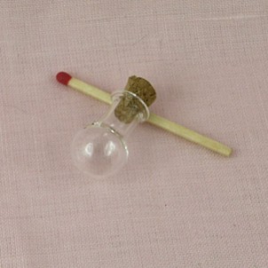 Bouteille mini en verre fiole ronde boule, 2 cm.