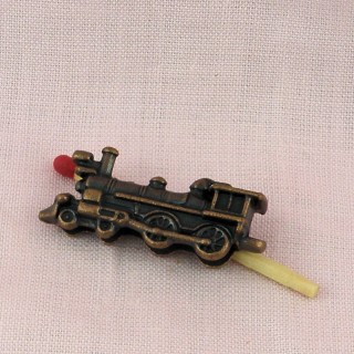 Small miniature toy wood painted train, 9 cm.