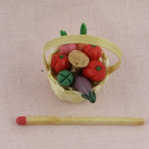 Fall basket with fruits and Vegetable miniatures for doll, 4 cm.