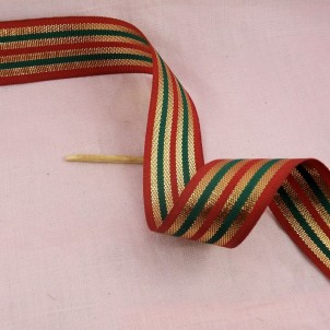 Golden and red Satin ribbon 25 mms sell by meter.