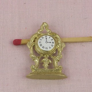 Pendule dorée miniature maison poupée 5 cm.