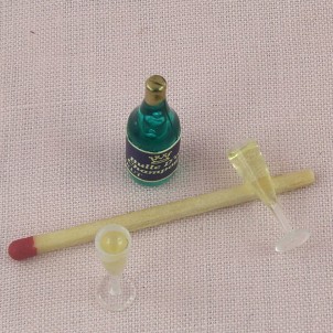Doll Champagne bottle miniature for doll house, 4 cms