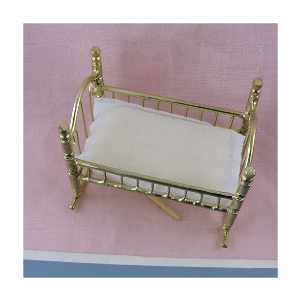 Roking brass Cradle miniature doll house 1/12