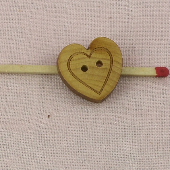 Wooden Button heart carved heart 17 mms