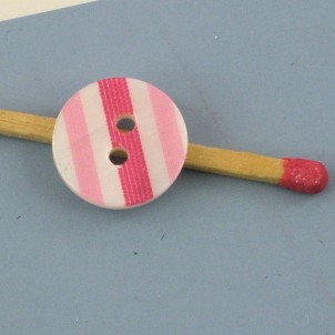 Botón redondo dos hoyos rayado rosa 12 mm