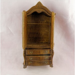 Wooden sculpted wardrobe with drawers doll house miniature furnitures.