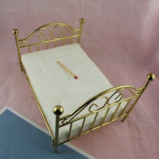 Brass bed miniature furniture for dollhouse.