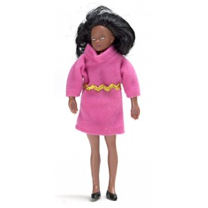 Muñeca miniatura 1/12 mujer negra 14 cm