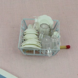 Egouttoir avec vaisselle miniature maison poupée 4 cm