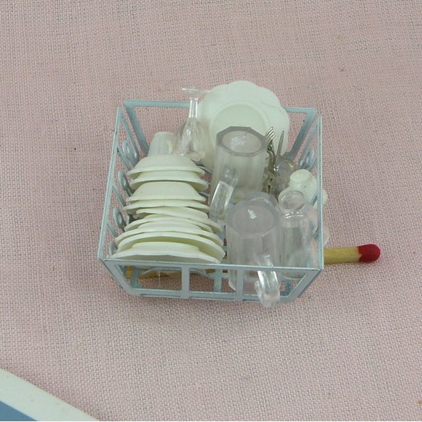 Metal dish drainer with plates doll house miniature