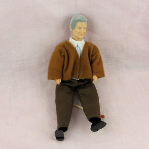 Miniature old man shopkeeper doll 1/12, luxurous and articuled