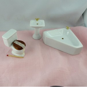 Miniature china bathroom set dollhouse.