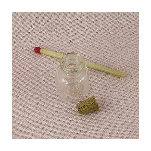 Miniature glass bottle jar with cork and ring