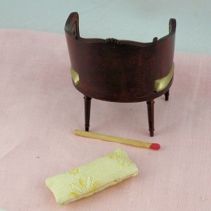 Fauteuil miniature bois et cuir maison de poupée