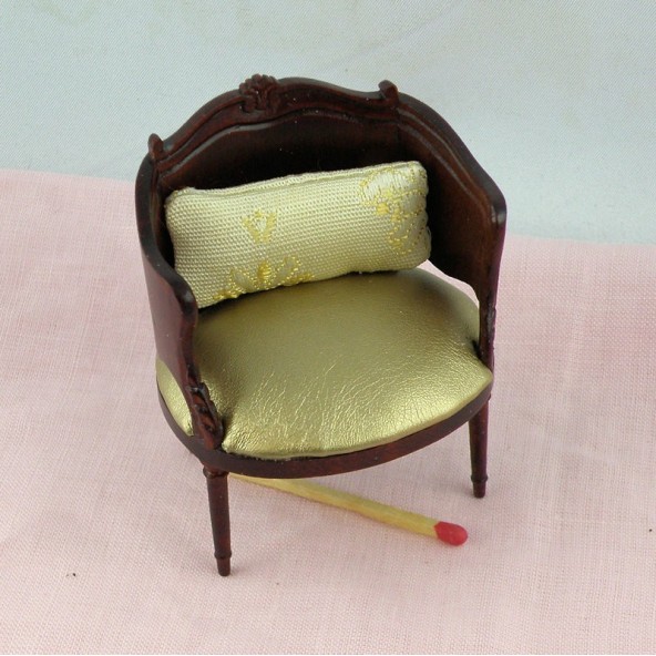 Miniature armchair wood and leather doll's house